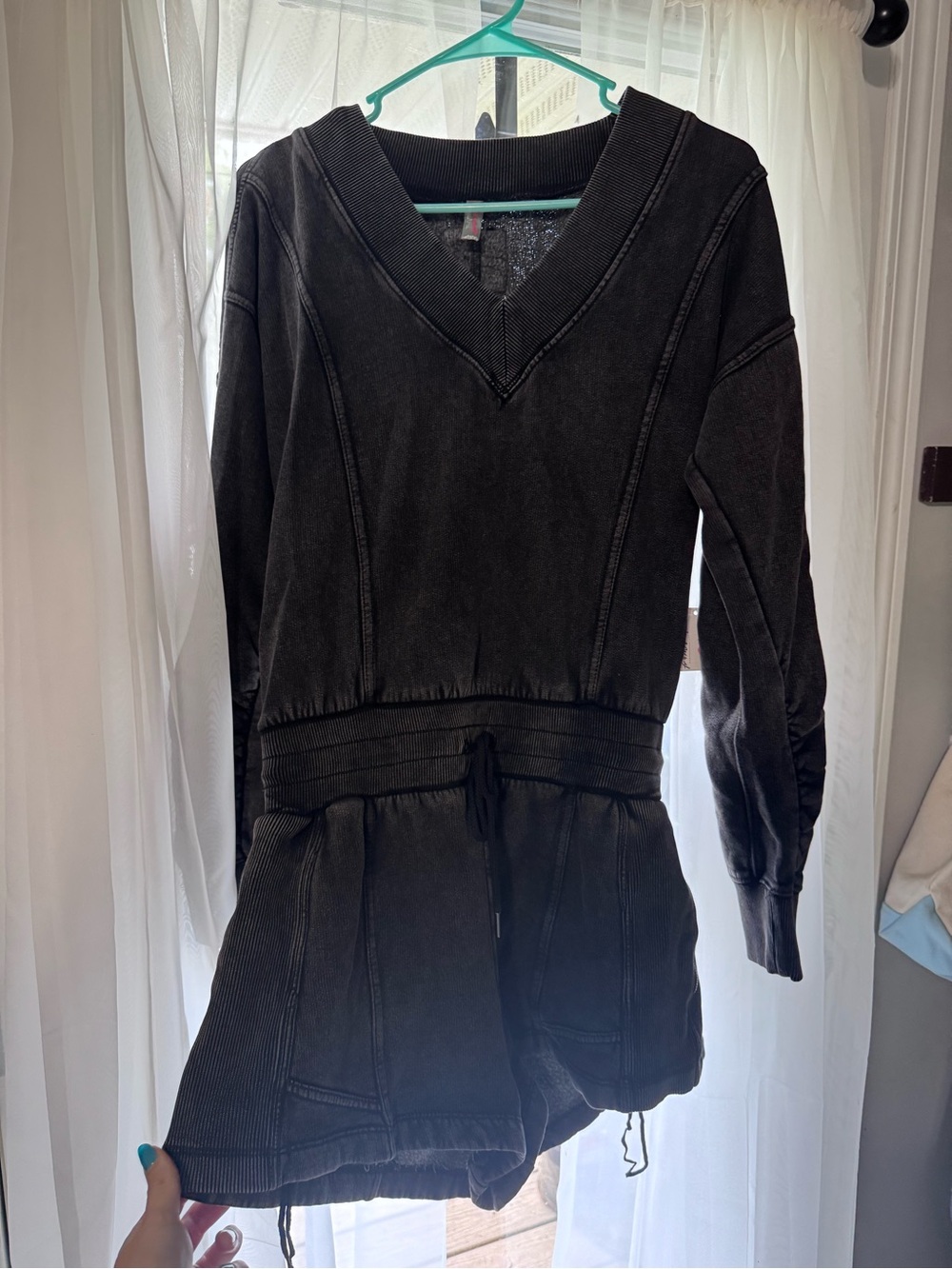 FP Movement by Free People Washed Black Long-Sleeve Romper